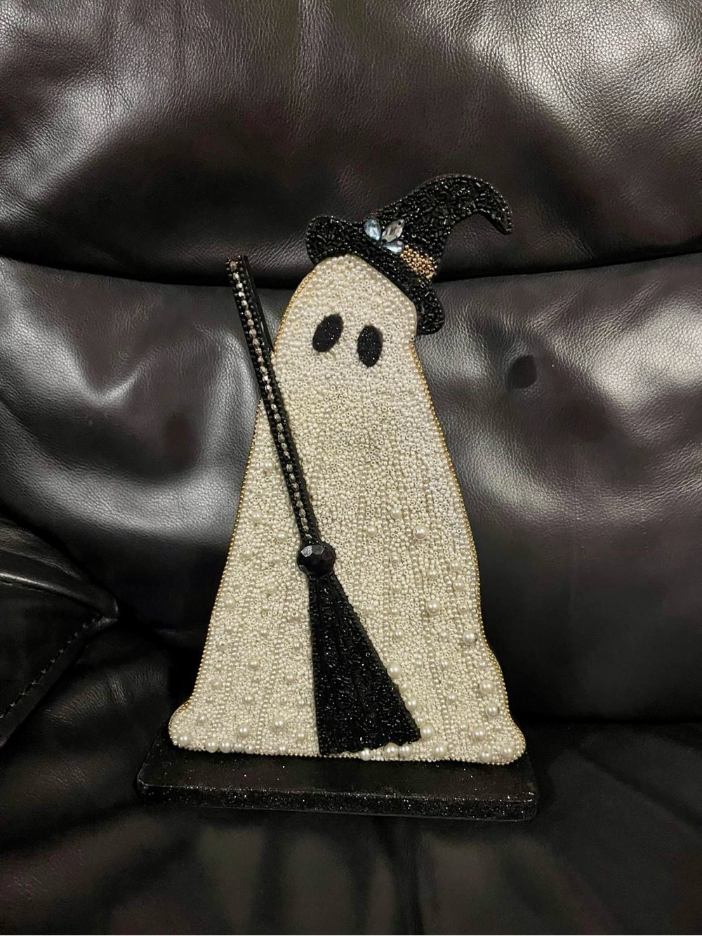 Halloween Wood and Beaded Ghost Decor